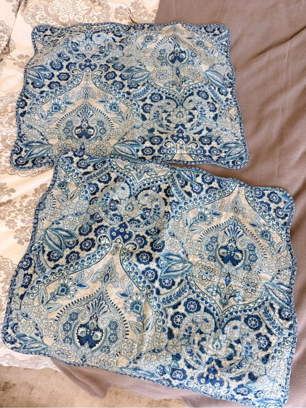 Waverly Aqua Blue Paisley Pillow Shams & Valance Curtains